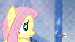 Size: 480x270 | Tagged: safe, screencap, fluttershy, rainbow dash, pegasus, pony, g4, games ponies play, season 3, all new, animated, boop, duo, duo female, female, flying, gif, hub logo, logo, mare, nose flick, open mouth, open smile, scrunchy face, smiling, text, the hub