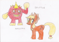 Size: 607x439 | Tagged: safe, artist:star dragon, applejack, g4, crossover, eruptor