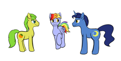 Size: 1500x759 | Tagged: source needed, useless source url, safe, artist:furor1, mosely orange, night light, rainbow blaze, uncle orange, earth pony, pegasus, pony, unicorn, g4, bedroom eyes, male, ot3, simple background, stallion, white background