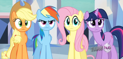 Size: 1536x738 | Tagged: safe, screencap, applejack, fluttershy, rainbow dash, twilight sparkle, g4, games ponies play