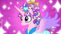 Size: 1440x807 | Tagged: safe, princess cadance, alicorn, pony, g4, games ponies play, ceremonial headdress, clothes, dress, female, hub logo, mare, solo