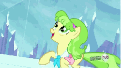Size: 576x324 | Tagged: safe, screencap, berry splash, chickadee, ms. peachbottom, rapid rush, sunshine splash, crystal pony, pony, g4, games ponies play, season 3, animated, female, games inspector, looking up, male, open mouth, pushing, running, smiling, talking, wide eyes