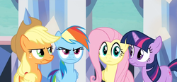 Size: 1164x541 | Tagged: safe, screencap, applejack, fluttershy, rainbow dash, twilight sparkle, g4, games ponies play