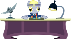 Size: 6879x3795 | Tagged: safe, artist:lykas13, derpy hooves, pegasus, pony, g4, wonderbolts academy, absurd resolution, clothes, desk, female, mare, simple background, solo, spitfire's tie, sunglasses, transparent background, uniform, vector, wonderbolts dress uniform