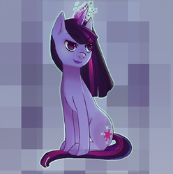 Size: 657x661 | Tagged: safe, artist:pixrose, twilight sparkle, pony, unicorn, g4, abstract background, full body, sitting, solo, unicorn twilight