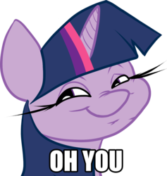 Size: 948x1000 | Tagged: safe, twilight sparkle, g4, all caps, caption, english, image macro, oh you, reaction image, simple background, solo, text, transparent background