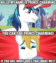 Size: 625x706 | Tagged: safe, edit, edited screencap, screencap, prince blueblood, shining armor, pony, unicorn, g4, games ponies play, the best night ever, hat, hub logo, image macro, male, stallion, sunburst background