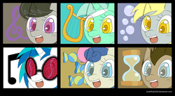 Size: 4430x2450 | Tagged: safe, artist:thelordofhalo333, bon bon, derpy hooves, dj pon-3, doctor whooves, lyra heartstrings, octavia melody, sweetie drops, time turner, vinyl scratch, earth pony, pegasus, pony, unicorn, g4, background pony, background six, cutie mark, female, male, mare, stallion