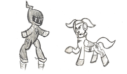 Size: 3230x1872 | Tagged: safe, artist:commissarprower, ponified, shadow, sketch, space channel 5, ulala