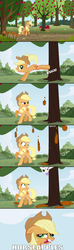 Size: 640x2175 | Tagged: artist needed, safe, applejack, sweetie belle, earth pony, pony, g4, applebucking, comic, female, implied pooping, mare, poop, pun, scrunchy face, show accurate, sweetiepoo