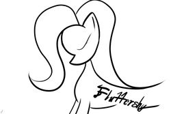 Size: 1080x720 | Tagged: safe, fluttershy, pony, g4, black and white, bust, eyes closed, female, grayscale, lineart, mare, monochrome, name, profile, solo