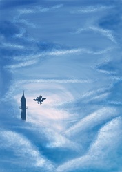 Size: 992x1405 | Tagged: safe, artist:eugene-joe-c, princess luna, pony, g4, cloud, cloudy, female, flying, parliament hill, solo