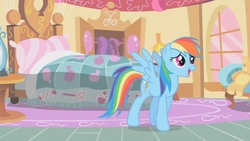 Size: 853x480 | Tagged: safe, screencap, rainbow dash, pony, g4, party of one, solo