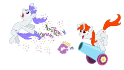 Size: 15000x8430 | Tagged: safe, artist:atmospark, oc, oc only, oc:discentia, oc:karma, pony, absurd resolution, party cannon, ponified, pony cannonball, reddit, simple background, transparent background