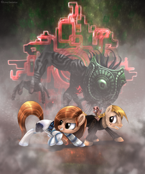 Size: 1537x1848 | Tagged: safe, artist:lova-gardelius, crossover, kim possible, ponified, ron stoppable, rufus (kim possible), the legend of zelda, the legend of zelda: twilight princess