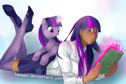 Size: 675x450 | Tagged: safe, artist:fansea, twilight sparkle, human, g4, dark skin, human ponidox, humanized