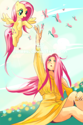 Size: 450x675 | Tagged: safe, artist:fansea, fluttershy, butterfly, human, g4, human ponidox, humanized