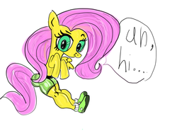 Size: 1600x1200 | Tagged: safe, artist:ponyplaya, fluttershy, reverse satyr, g4, clothes, pants, shoes, solo