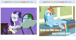 Size: 527x278 | Tagged: safe, rainbow dash, rarity, g4, exploitable meme, juxtaposition, juxtaposition win