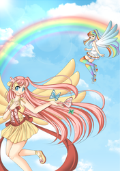 Size: 635x900 | Tagged: safe, artist:amai--kiss, fluttershy, rainbow dash, human, g4, humanized, winged humanization