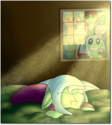 Size: 1412x1571 | Tagged: safe, artist:electroshock70, oc, oc only, bed, cute, morning ponies, shiny