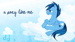 Size: 1920x1080 | Tagged: safe, artist:makkon, oc, oc only, oc:happy dream, pegasus, pony, cloud, cloudy, music, replacer, solo, wallpaper