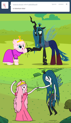 Size: 650x1125 | Tagged: safe, artist:mixermike622, queen chrysalis, oc, oc:fluffle puff, tumblr:ask fluffle puff, g4, adventure time, crossover, fluffy, male, marceline, princess bubblegum, style emulation