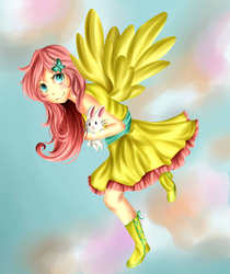 Size: 2100x2500 | Tagged: safe, artist:cherubii, angel bunny, fluttershy, g4, humanized, winged humanization