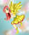 Size: 2100x2500 | Tagged: safe, artist:cherubii, angel bunny, fluttershy, g4, humanized, winged humanization