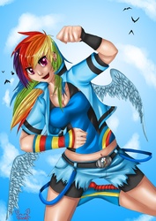 Size: 1500x2121 | Tagged: safe, artist:firstsky, rainbow dash, human, g4, female, humanized, solo, winged humanization