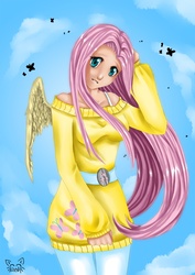 Size: 1500x2121 | Tagged: safe, artist:firstsky, fluttershy, human, g4, female, humanized, solo, winged humanization