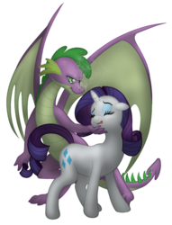 Size: 1024x1340 | Tagged: safe, artist:qtmarx, rarity, spike, dragon, pony, unicorn, g4, duo, eyes closed, female, hilarious in hindsight, interspecies, lidded eyes, male, mare, ship:sparity, shipping, simple background, smoke, straight, transparent background, winged spike, wings