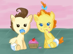 Size: 1200x898 | Tagged: safe, artist:alexstraszaa, pound cake, pumpkin cake, pegasus, pony, unicorn, g4