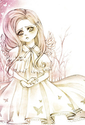 Size: 550x810 | Tagged: safe, artist:bluerosearkelle, fluttershy, human, g4, female, humanized, sketch, solo, traditional art, winged humanization