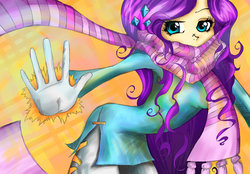 Size: 900x626 | Tagged: safe, artist:buckingawesomeart, rarity, human, g4, clothes, female, humanized, scarf, solo