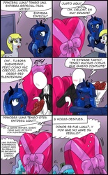 Size: 1024x1648 | Tagged: safe, artist:ciriliko, derpy hooves, princess luna, pegasus, pony, g4, comic, female, mare, slenderman, spanish, translation