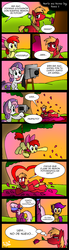 Size: 569x2055 | Tagged: safe, artist:neoncabaret, apple bloom, big macintosh, cheerilee, scootaloo, sweetie belle, earth pony, pony, g4, male, ship:cheerimac, shipper on deck, shipping, spanish, stallion, straight, translation