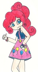 Size: 400x740 | Tagged: safe, artist:lapislazulilapin, pinkie pie, human, g4, female, humanized, solo, traditional art