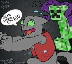 Size: 900x800 | Tagged: safe, artist:strangerdanger, rarity, rover, diamond dog, g4, 30 minute art challenge, creeper, minecraft