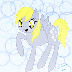 Size: 1000x1000 | Tagged: safe, artist:lisztomini, derpy hooves, pegasus, pony, g4, bubble, female, mare, solo