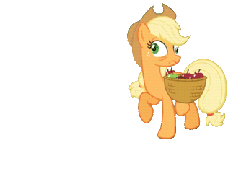 Size: 347x242 | Tagged: safe, applejack, earth pony, pony, applebuck season, g4, animated, apple, basket, female, food, mare, silly, silly pony, simple background, solo, transparent background, who's a silly pony