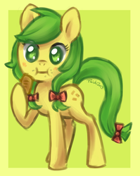 Size: 641x804 | Tagged: safe, artist:magicalcat, apple fritter, pony, g4, apple family member, apple fritter (food), eating, female, food, solo