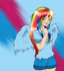 Size: 1000x1120 | Tagged: safe, artist:xxkefirxx, rainbow dash, human, g4, female, humanized, solo, winged humanization