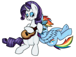 Size: 1031x779 | Tagged: safe, artist:zeldacourage, rainbow dash, rarity, g4, female, guitar, lesbian, ship:raridash, shipping, sleeping