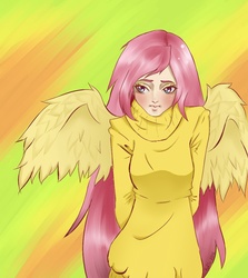 Size: 1000x1120 | Tagged: safe, artist:xxkefirxx, fluttershy, human, g4, female, humanized, solo, winged humanization