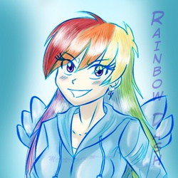 Size: 512x512 | Tagged: safe, artist:midori-chan-mi-chan, rainbow dash, human, g4, earring, female, humanized, solo, winged humanization