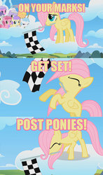 Size: 407x691 | Tagged: safe, edit, edited screencap, screencap, fluttershy, pegasus, pony, g4, female, filly, filly fluttershy, group, post ponies, solo focus, younger