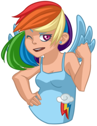 Size: 400x522 | Tagged: safe, artist:venicelatte, rainbow dash, human, g4, female, humanized, solo, winged humanization