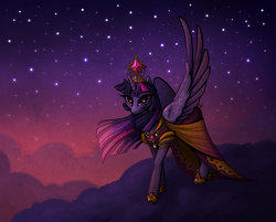 Size: 996x802 | Tagged: safe, artist:malliya, twilight sparkle, alicorn, pony, g4, clothes, coronation dress, dress, female, mare, night, stars, twilight sparkle (alicorn)