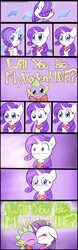 Size: 3100x10000 | Tagged: safe, artist:joyfulinsanity, rarity, spike, pony, unicorn, g4, comic, female, fire ruby, male, ship:sparity, shipping, straight